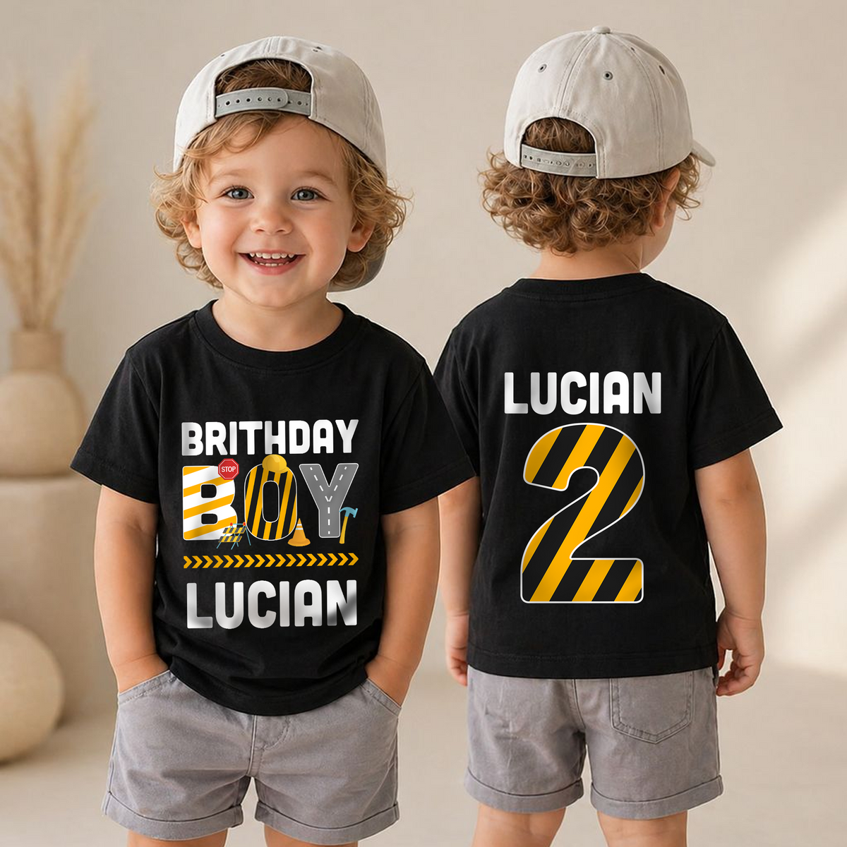 Custom Construction 2nd Birthday Shirt Boy, Digging It — product view 4