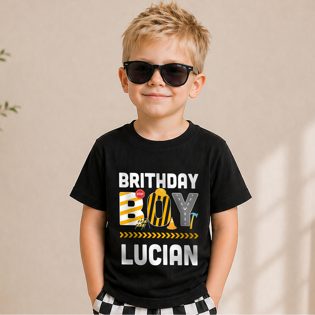 Custom Construction 2nd Birthday Shirt Boy, Digging It — product view 5