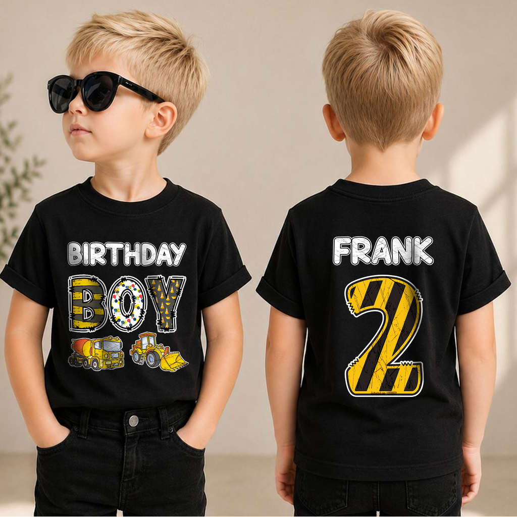Boys Custom Construction 2nd Birthday Shirt Boy, Digging It — product view 1