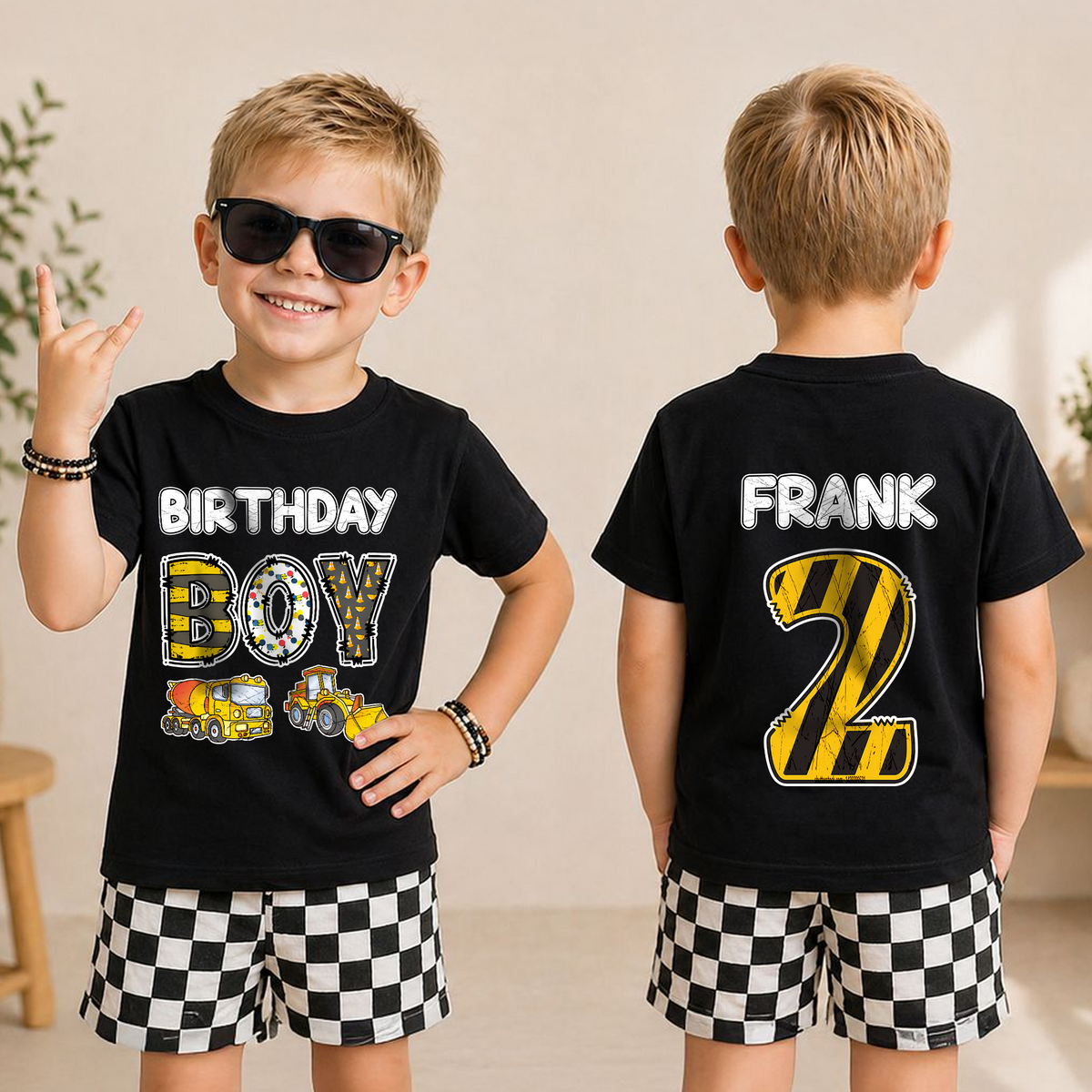 Boys Custom Construction 2nd Birthday Shirt Boy, Digging It — product view 3