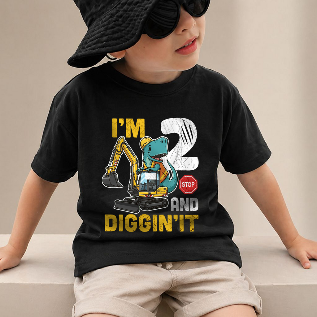 Boys Personalized Construction 2nd Birthday Shirt Boy, Digging It — product view 2