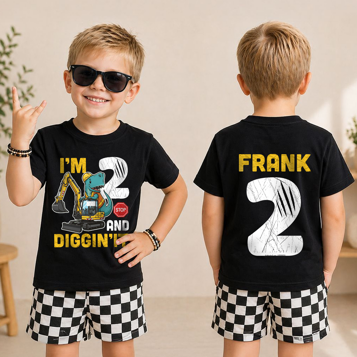 Boys Personalized Construction 2nd Birthday Shirt Boy, Digging It — product view 3