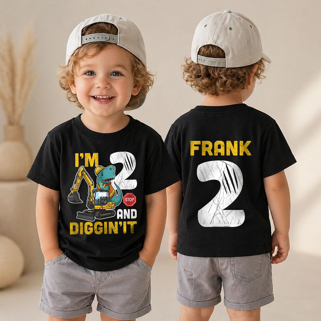 Boys Personalized Construction 2nd Birthday Shirt Boy, Digging It — product view 4