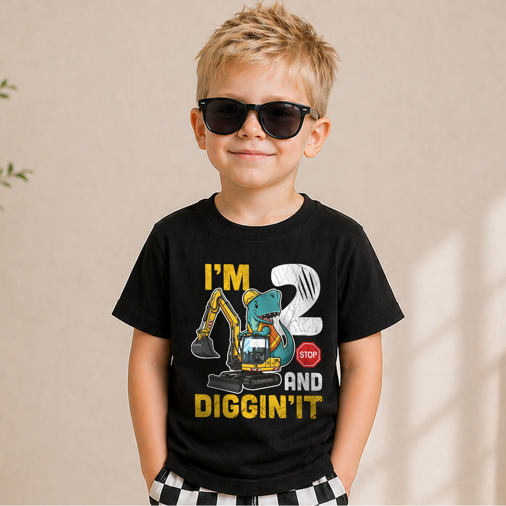 Boys Personalized Construction 2nd Birthday Shirt Boy, Digging It — product view 5