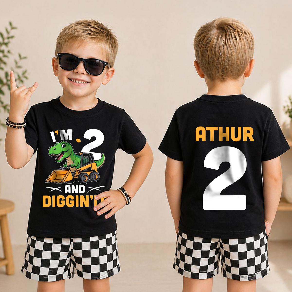 Custom I'm 2 and Digging It Birthday Shirt for Boys — product view 3