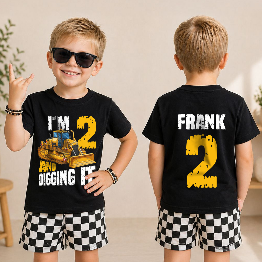 Toddler Personalized I'm 2 and Digging It Birthday Shirt for Boys — product view 3
