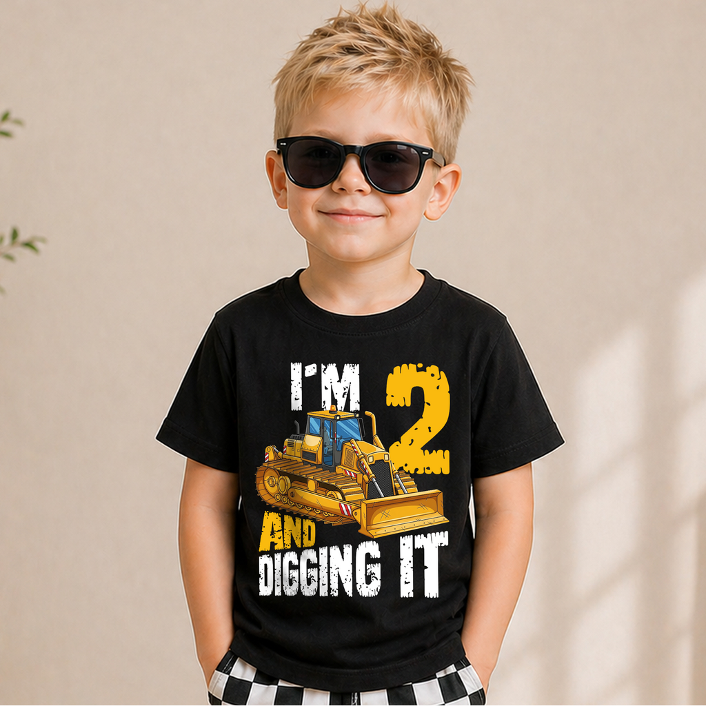 Toddler Personalized I'm 2 and Digging It Birthday Shirt for Boys — product view 5