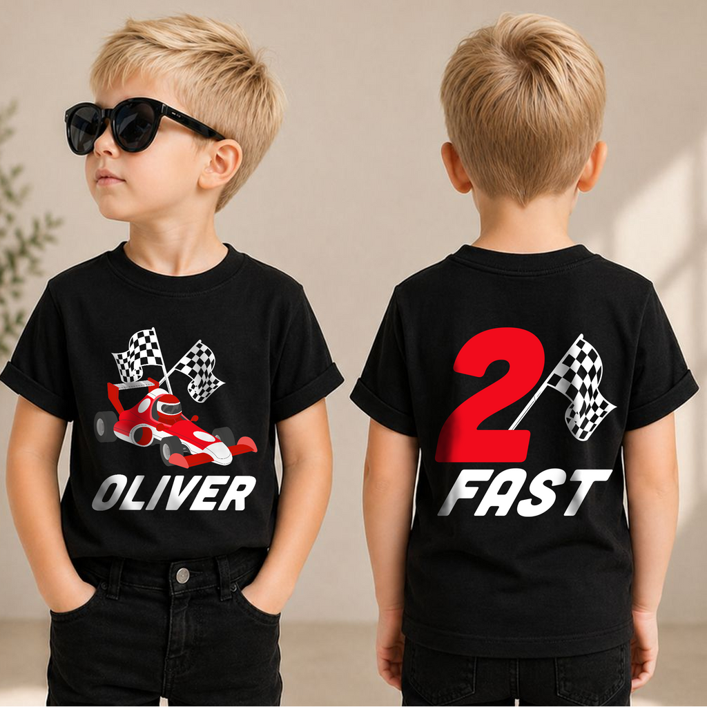 Personalized 2 Fast 2nd Birthday Shirt for Boys, Custom Name — product view 1