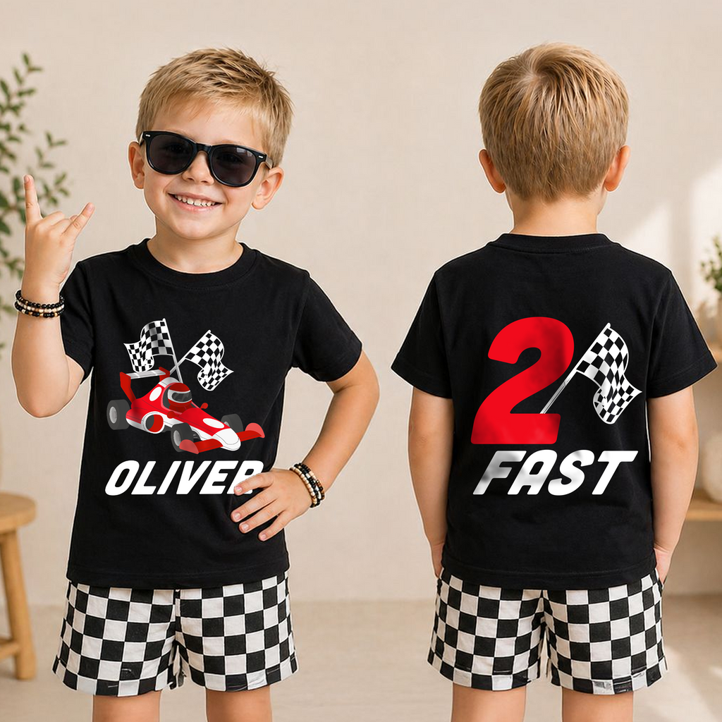 Personalized 2 Fast 2nd Birthday Shirt for Boys, Custom Name — product view 3