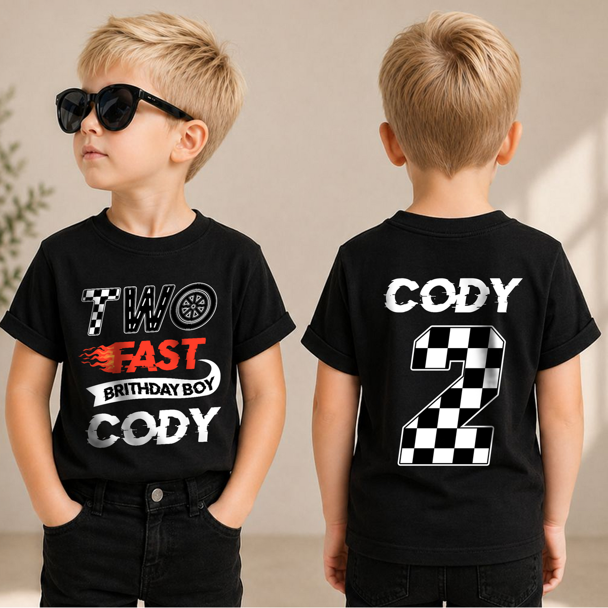 Custom TWO FAST 2nd Birthday Shirt for Boys, Racing — product view 1