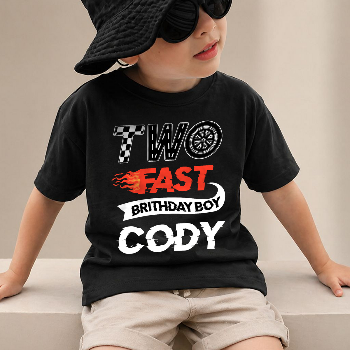 Custom TWO FAST 2nd Birthday Shirt for Boys, Racing — product view 2