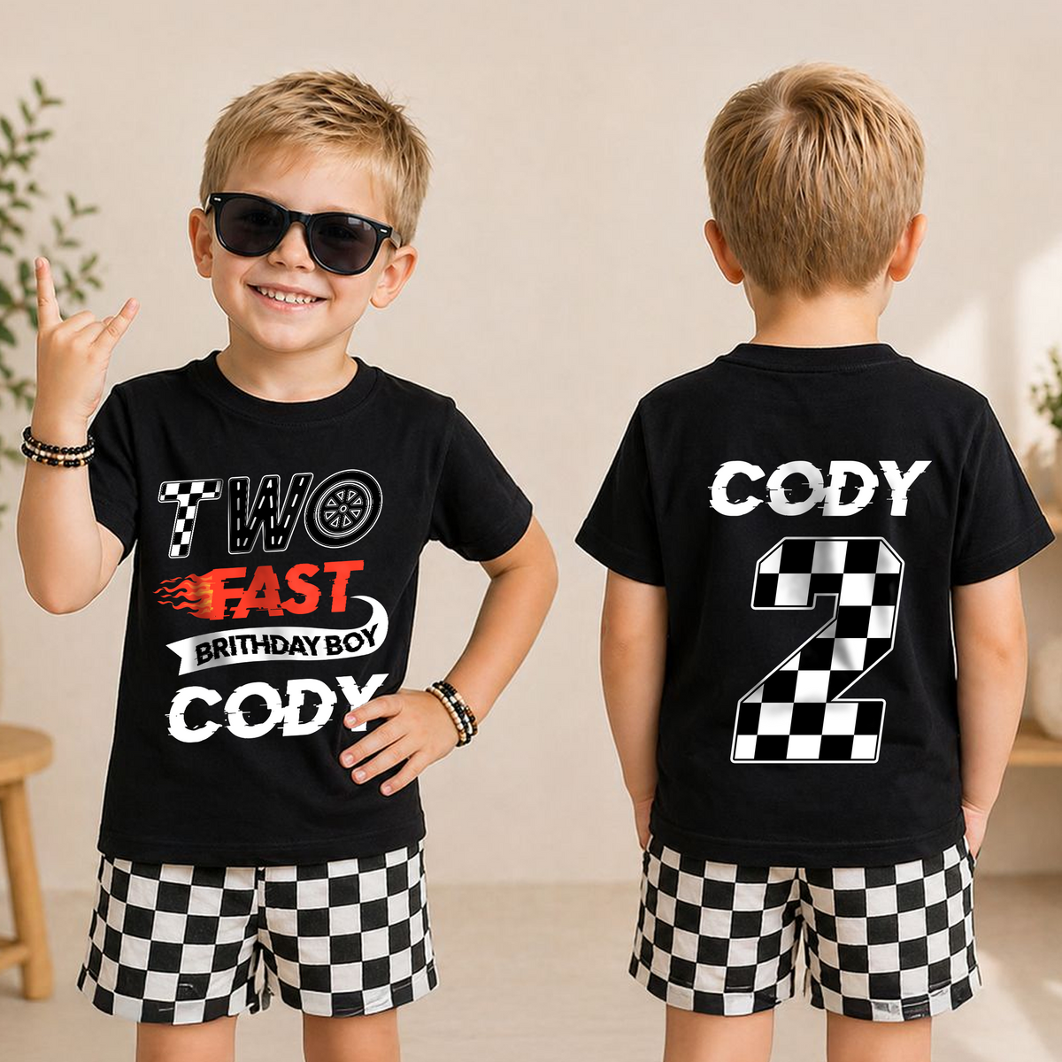 Custom TWO FAST 2nd Birthday Shirt for Boys, Racing — product view 3