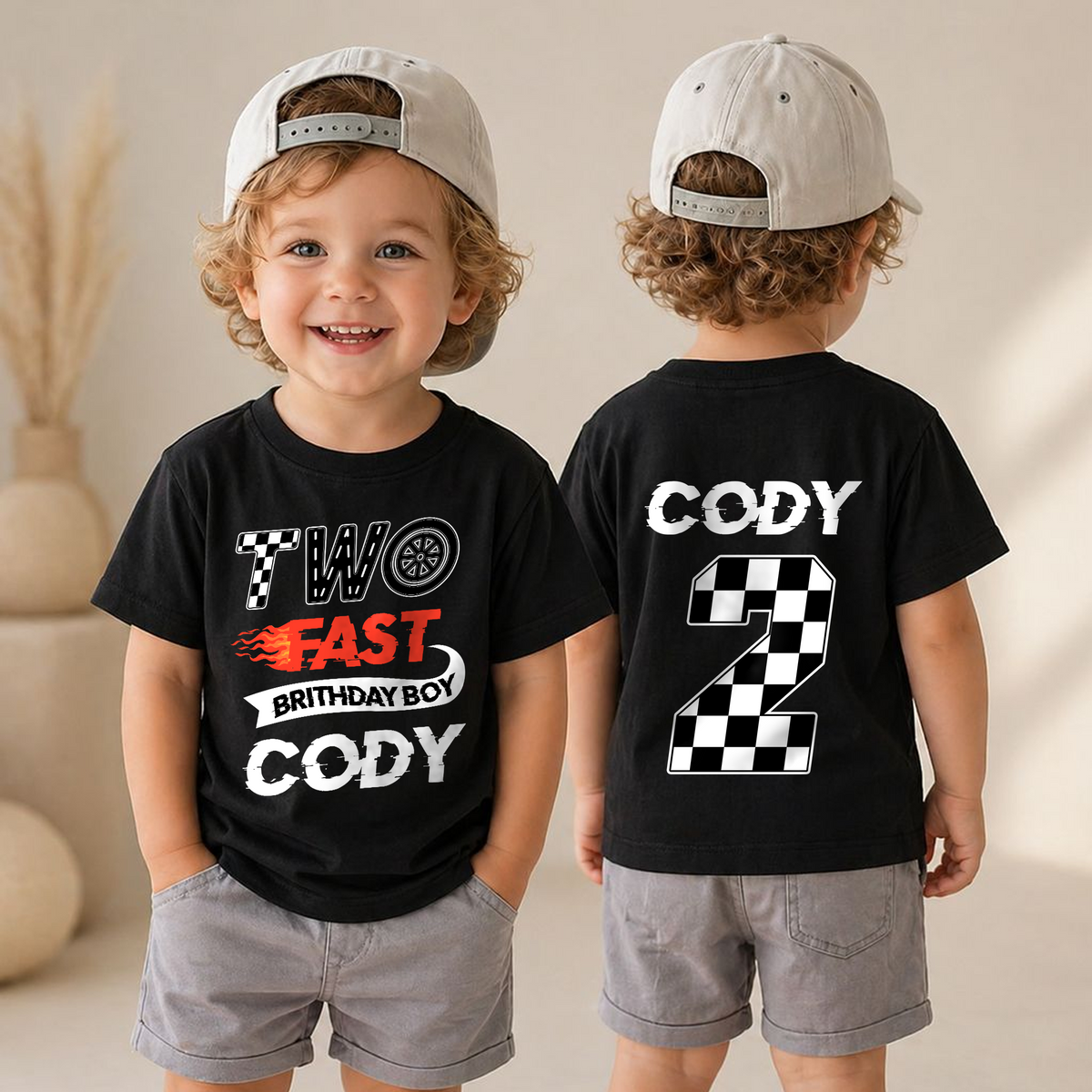 Custom TWO FAST 2nd Birthday Shirt for Boys, Racing — product view 4