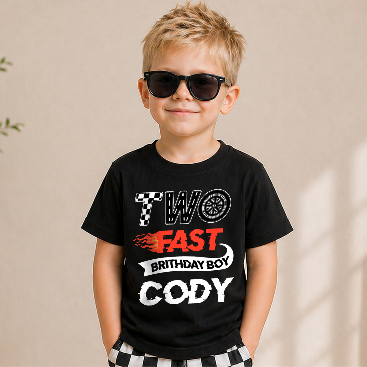 Custom TWO FAST 2nd Birthday Shirt for Boys, Racing — product view 5
