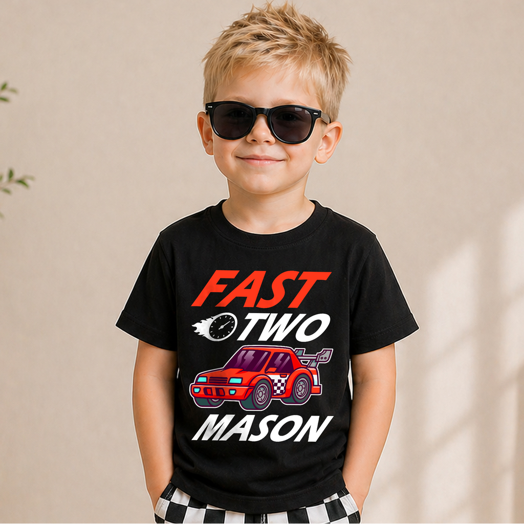 Boys Custom Fast Two 2nd Birthday Shirt for Boys — product view 5