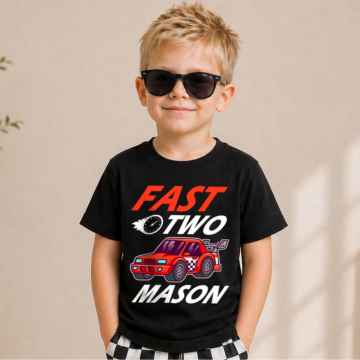Boys Custom Fast Two 2nd Birthday Shirt for Boys — product view 5