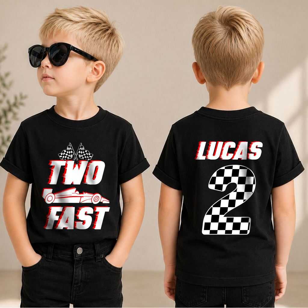 Toddler Personalized TWO FAST 2nd Birthday Shirt for Boys — product view 1