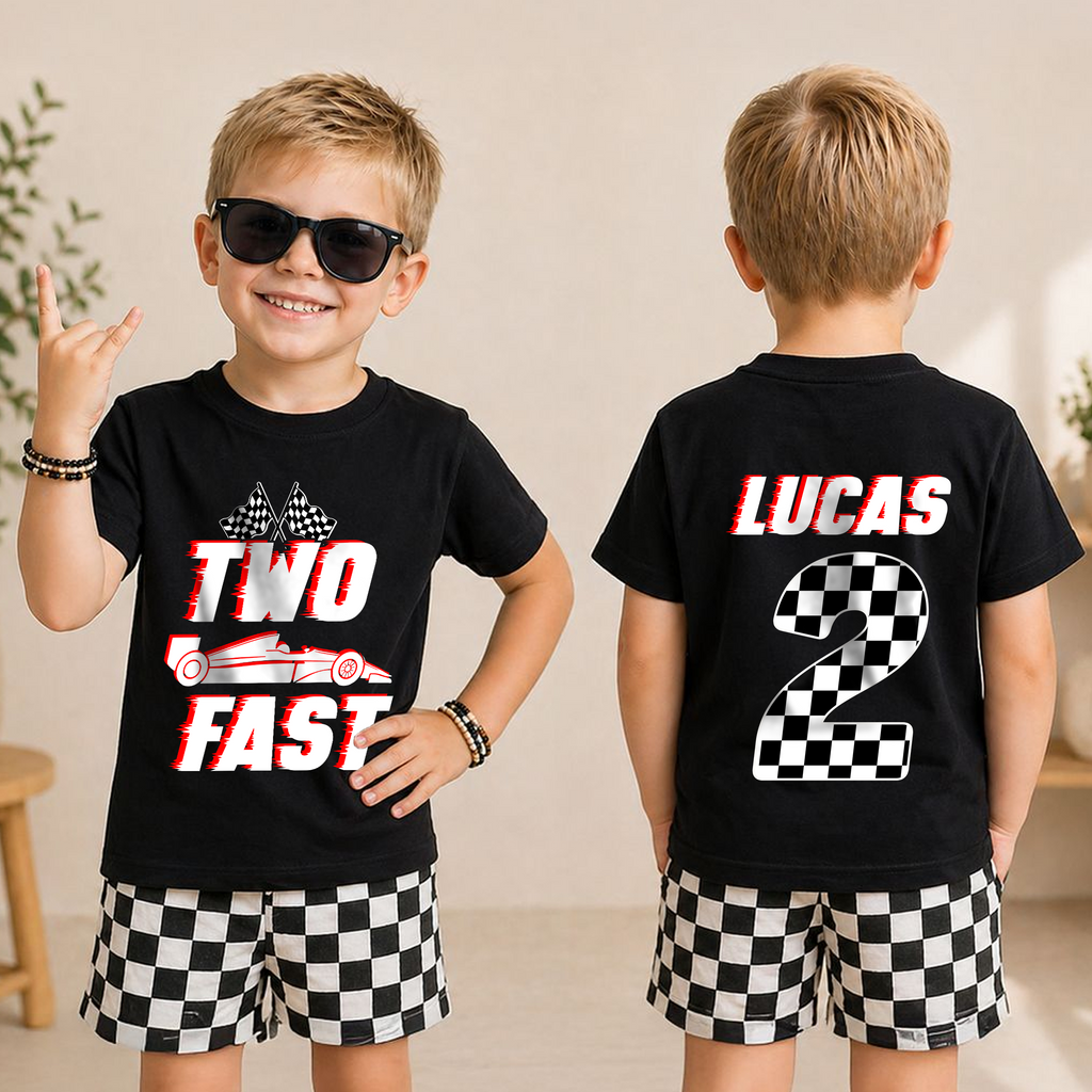 Toddler Personalized TWO FAST 2nd Birthday Shirt for Boys — product view 3