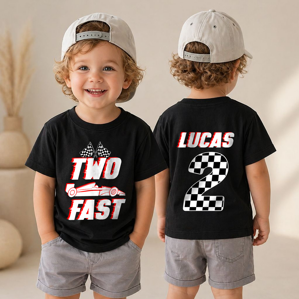Toddler Personalized TWO FAST 2nd Birthday Shirt for Boys — product view 4