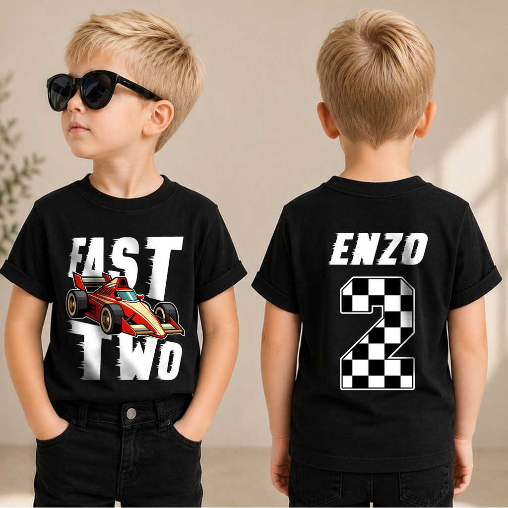 Boys Personalized Fast Two 2nd Birthday Shirt for Boys — product view 1