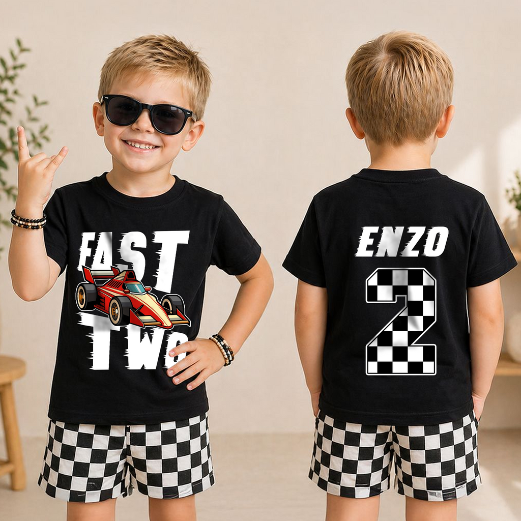 Boys Personalized Fast Two 2nd Birthday Shirt for Boys — product view 3