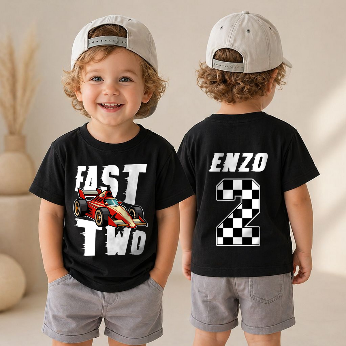 Boys Personalized Fast Two 2nd Birthday Shirt for Boys — product view 4