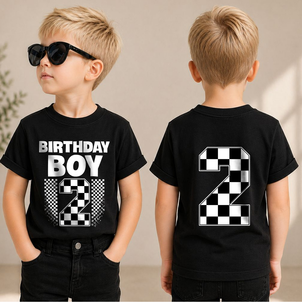 Personalized Racing 2nd Birthday Shirt Boy, TWO FAST — product view 1