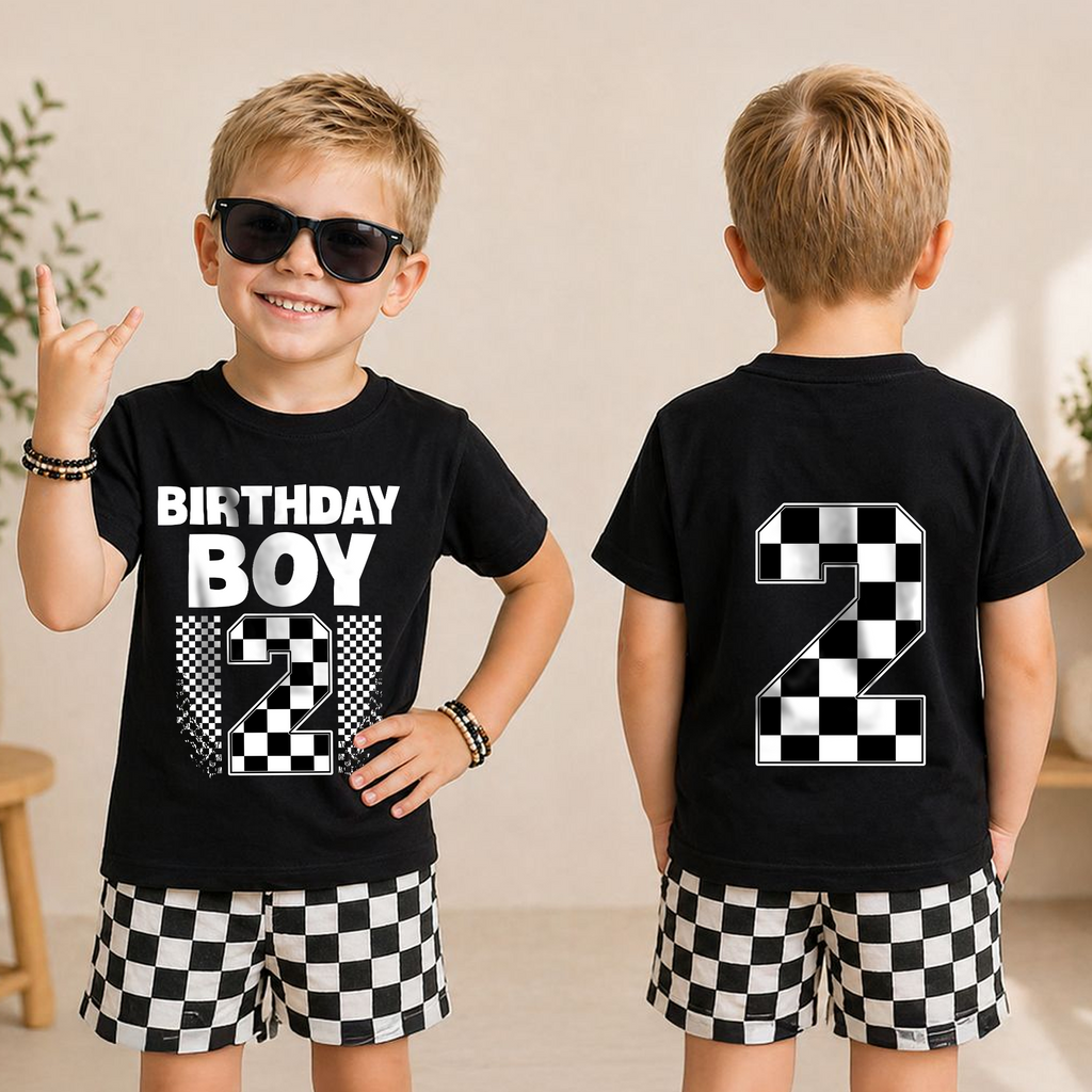 Personalized Racing 2nd Birthday Shirt Boy, TWO FAST — product view 3