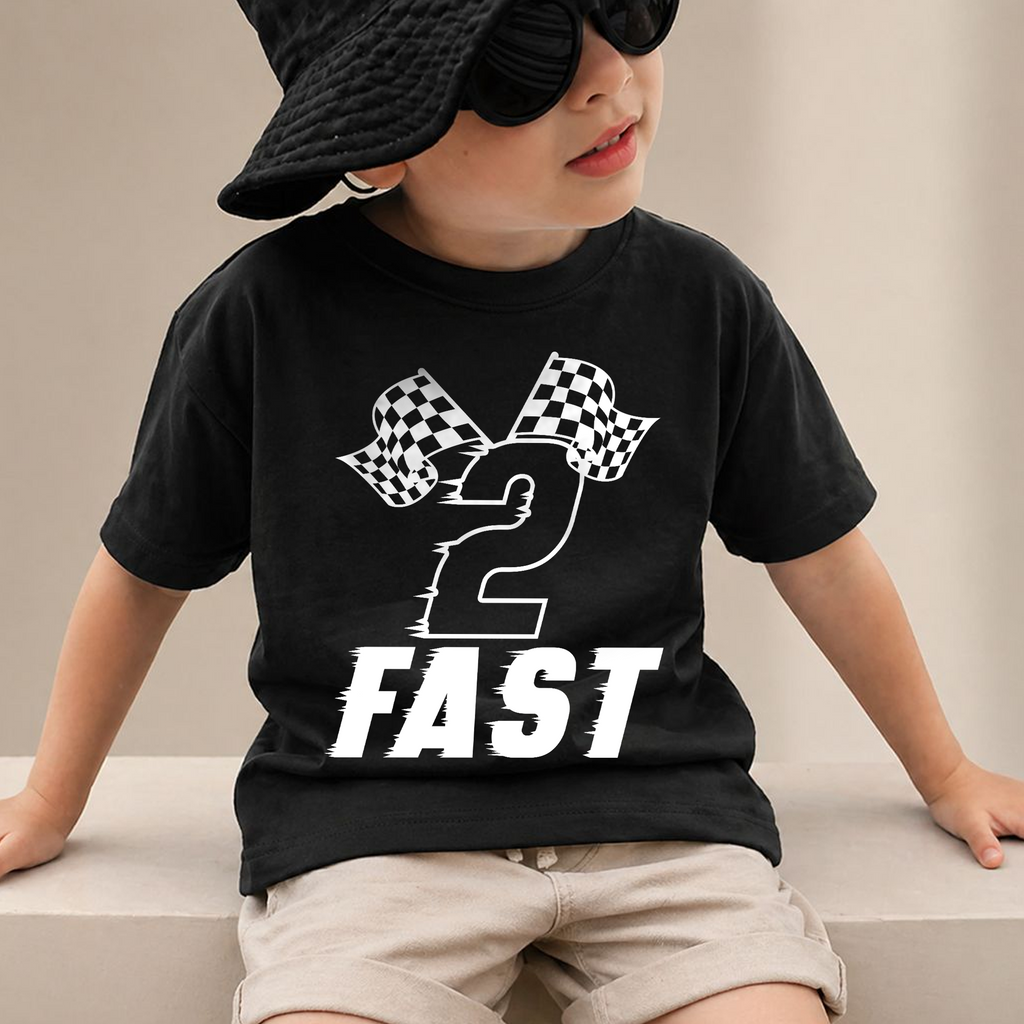 Custom Name Racing 2nd Birthday Shirt Boy, 2 Fast — product view 2
