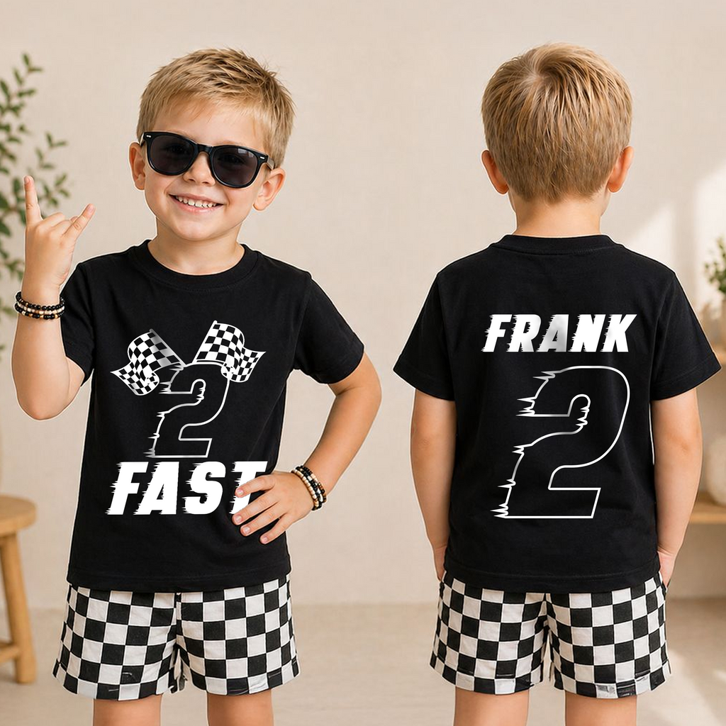 Custom Name Racing 2nd Birthday Shirt Boy, 2 Fast — product view 3