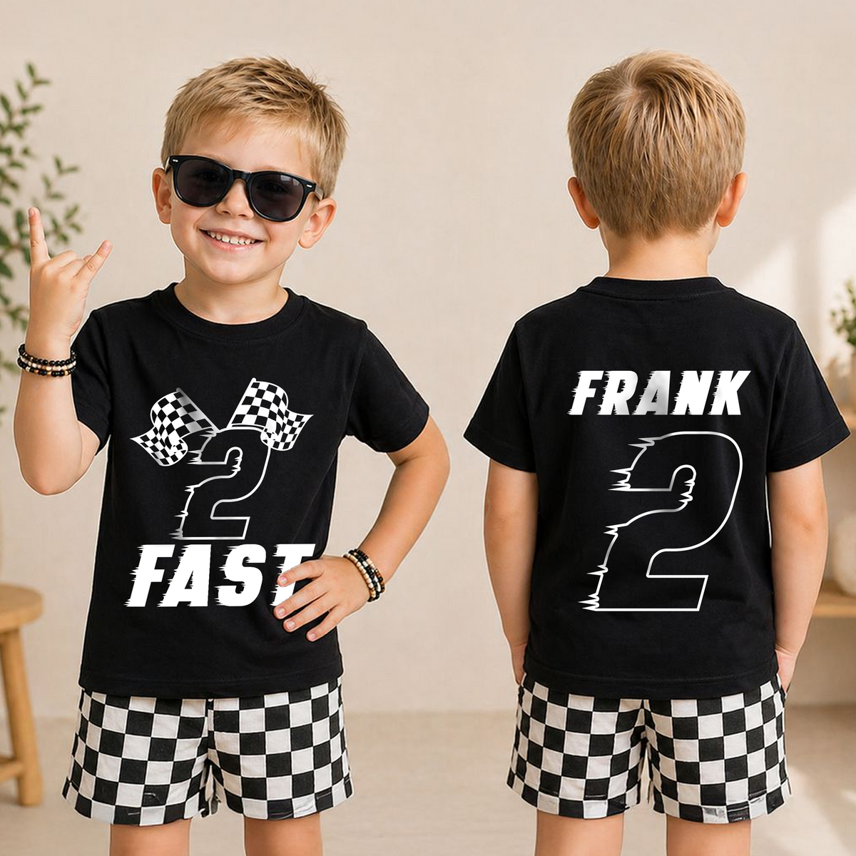 Custom Name Racing 2nd Birthday Shirt Boy, 2 Fast — product view 3