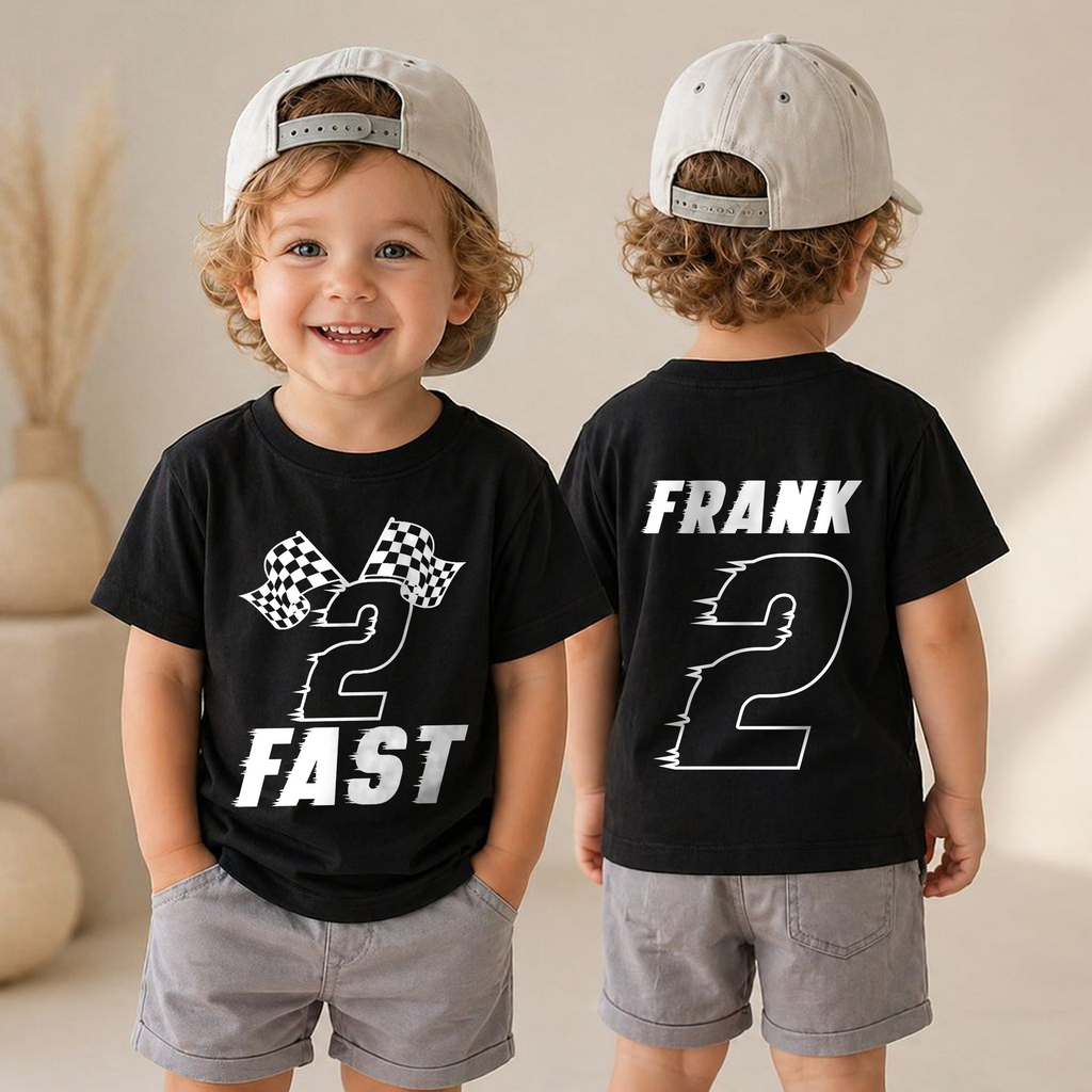 Custom Name Racing 2nd Birthday Shirt Boy, 2 Fast — product view 4