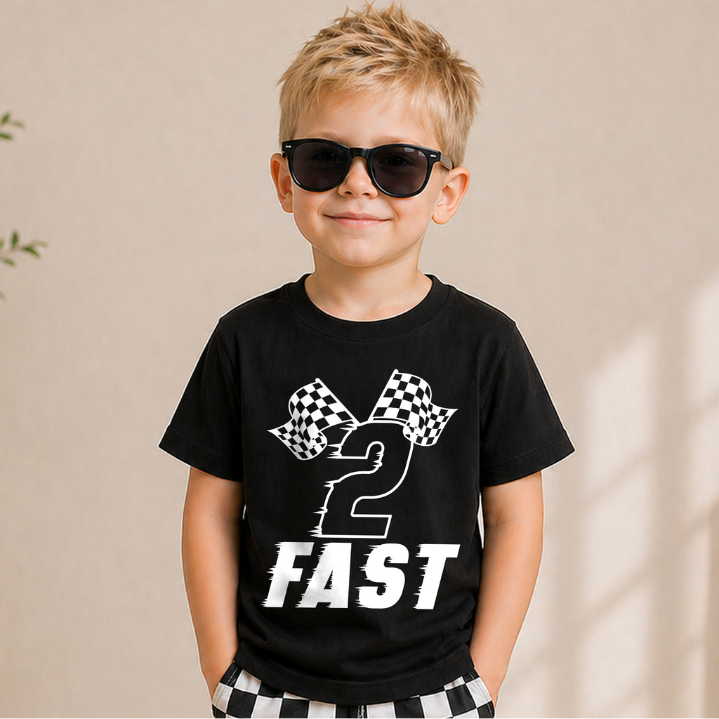 Custom Name Racing 2nd Birthday Shirt Boy, 2 Fast — product view 5