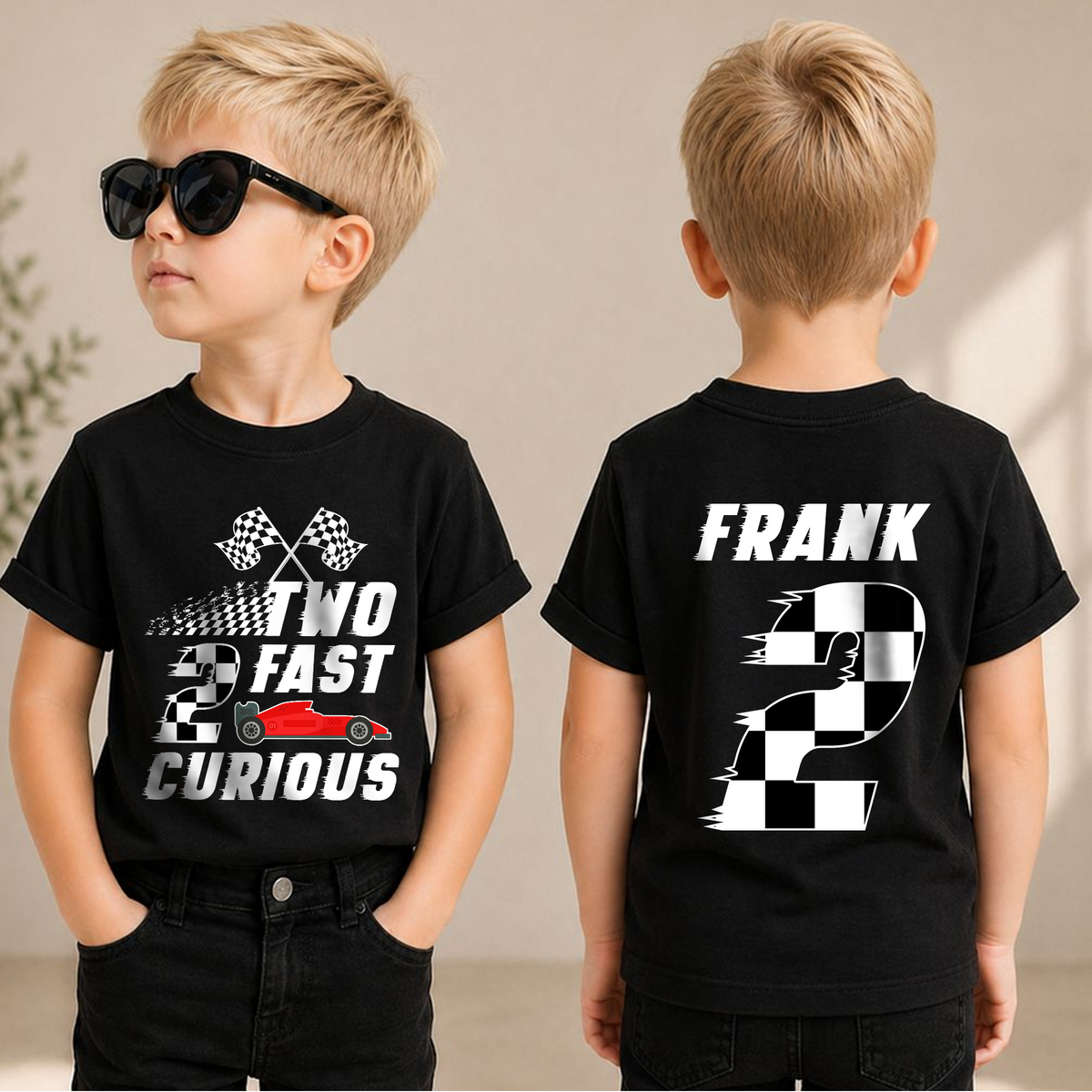 Custom Racing 2nd Birthday Shirt Boy, Two Fast 2 Curious — product view 1