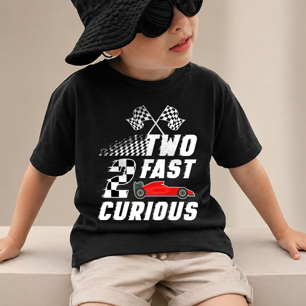 Custom Racing 2nd Birthday Shirt Boy, Two Fast 2 Curious — product view 2