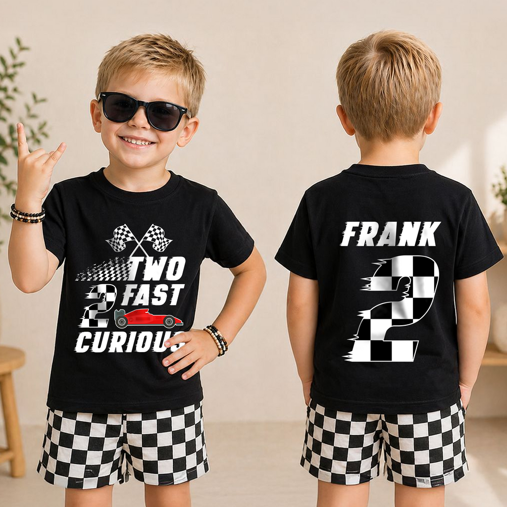 Custom Racing 2nd Birthday Shirt Boy, Two Fast 2 Curious — product view 3