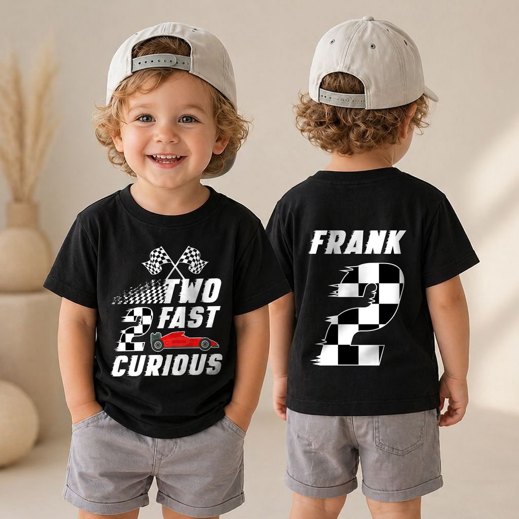 Custom Racing 2nd Birthday Shirt Boy, Two Fast 2 Curious — product view 4