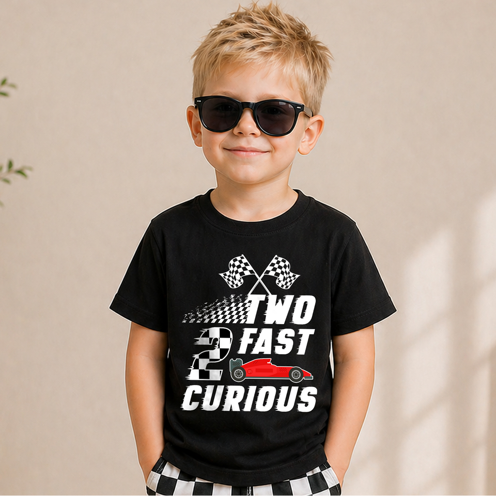 Custom Racing 2nd Birthday Shirt Boy, Two Fast 2 Curious — product view 5