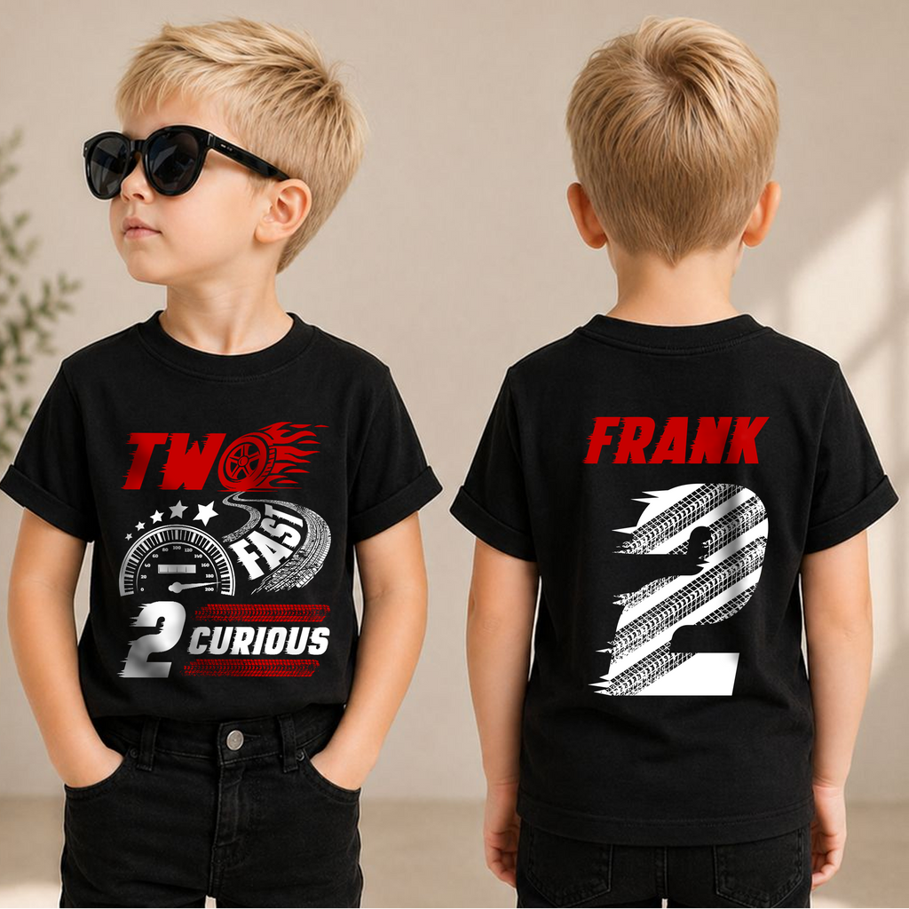 Boys Custom Racing 2nd Birthday Shirt Boy, Two Fast — product view 1