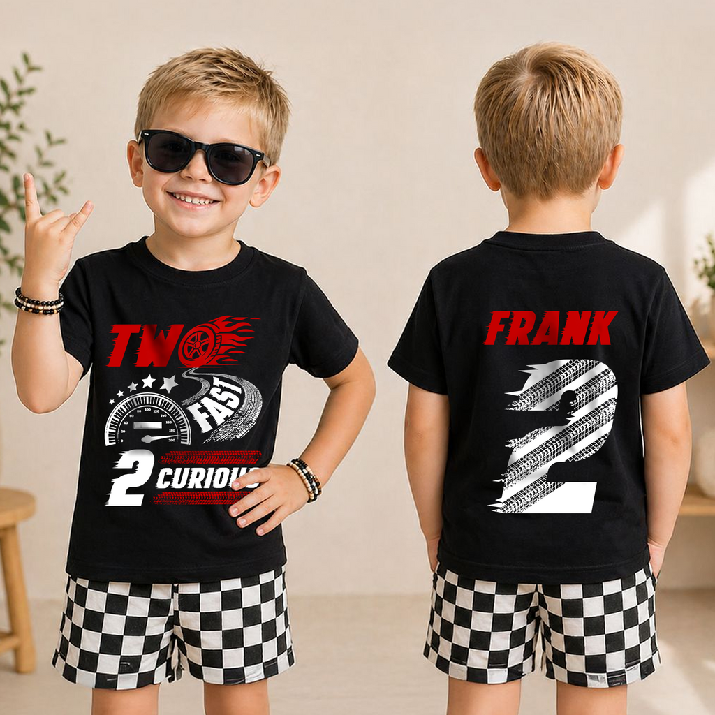 Boys Custom Racing 2nd Birthday Shirt Boy, Two Fast — product view 3