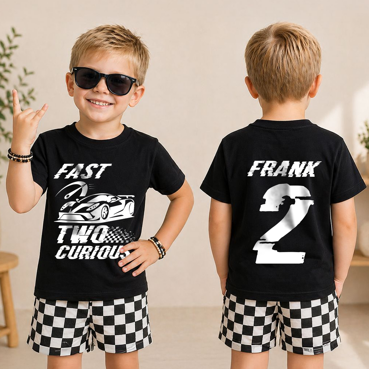Toddler Personalized Racing 2nd Birthday Shirt Boy — product view 3