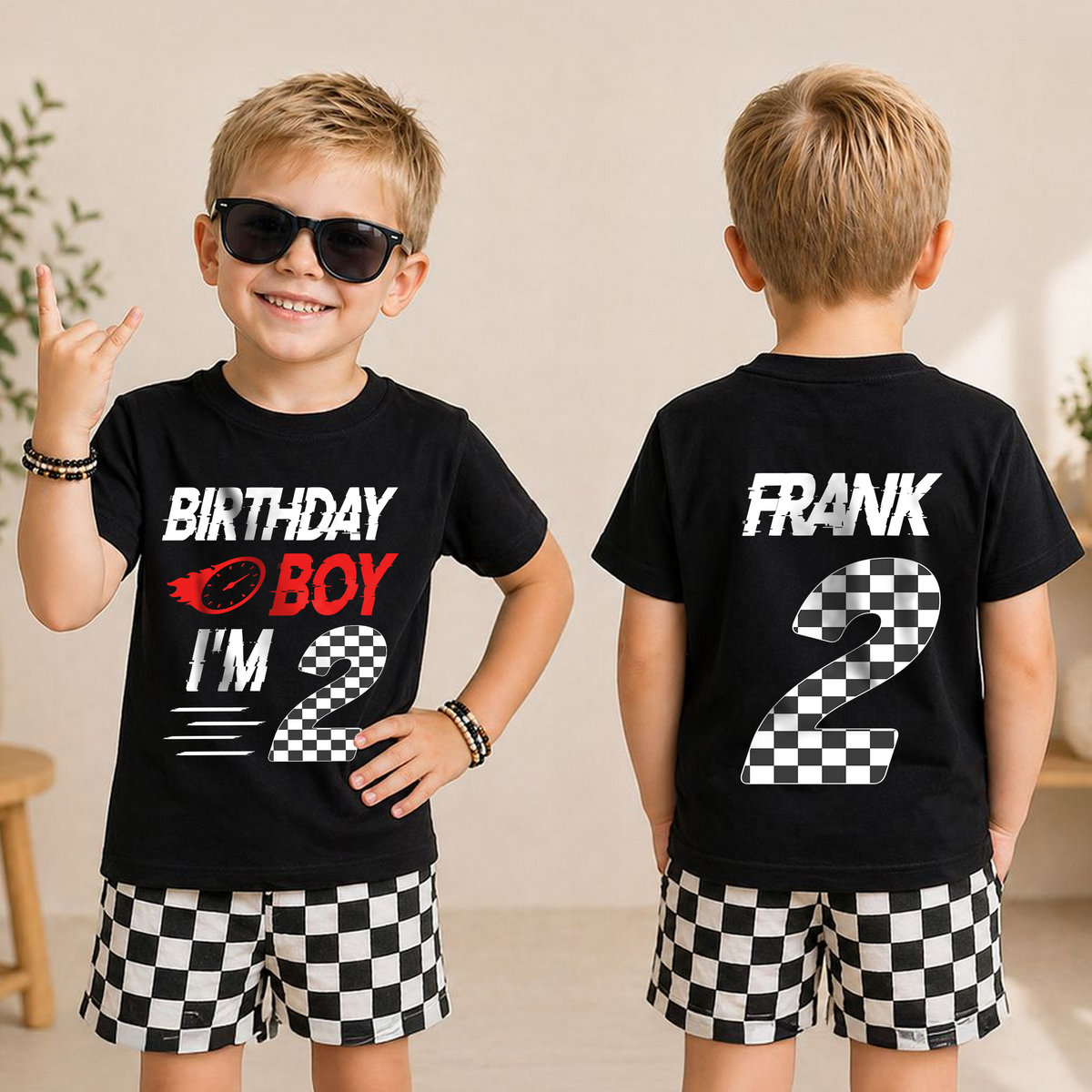 Boys Personalized Racing 2nd Birthday Shirt Boy, TWO FAST — product view 3