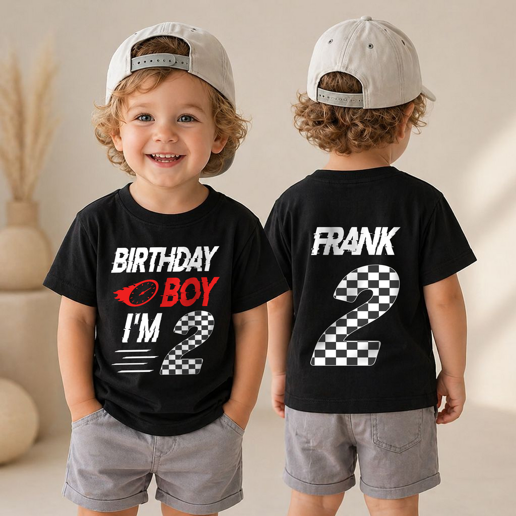 Boys Personalized Racing 2nd Birthday Shirt Boy, TWO FAST — product view 4