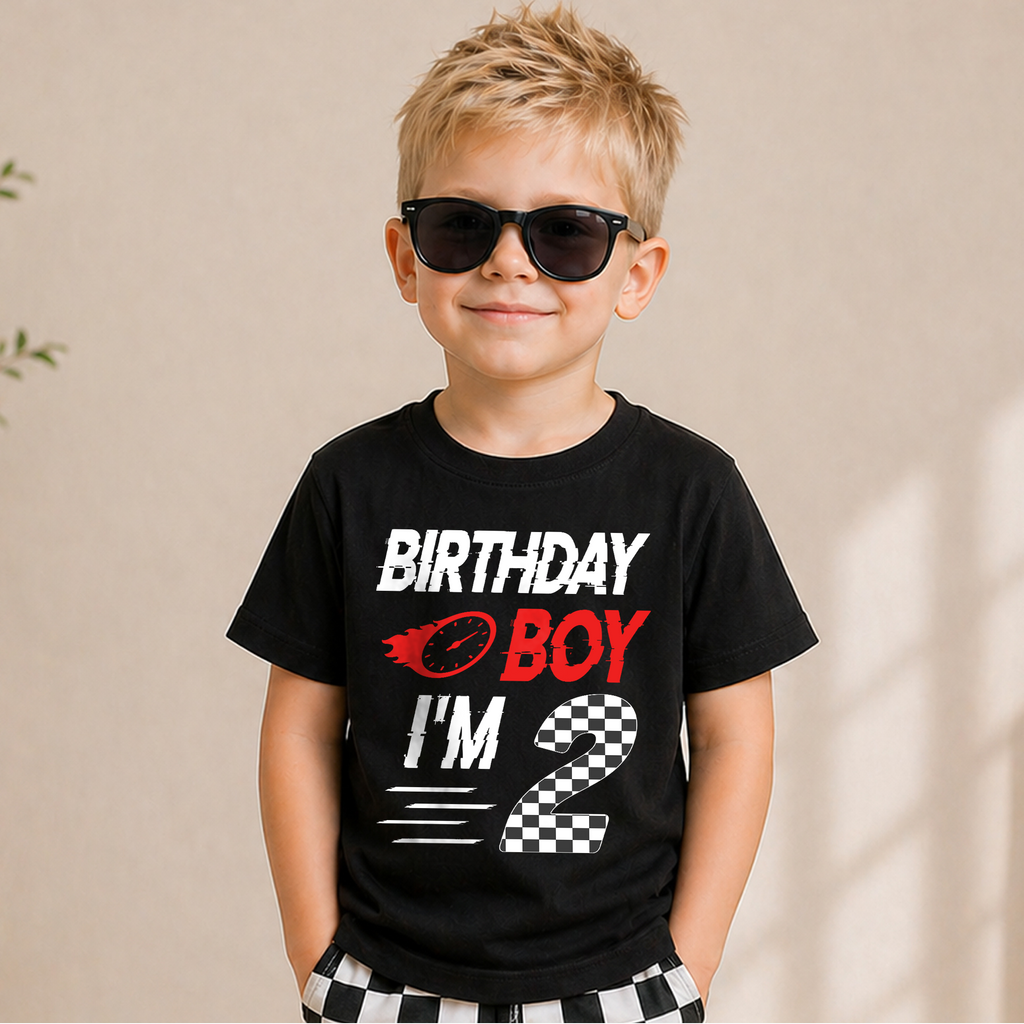 Boys Personalized Racing 2nd Birthday Shirt Boy, TWO FAST — product view 5