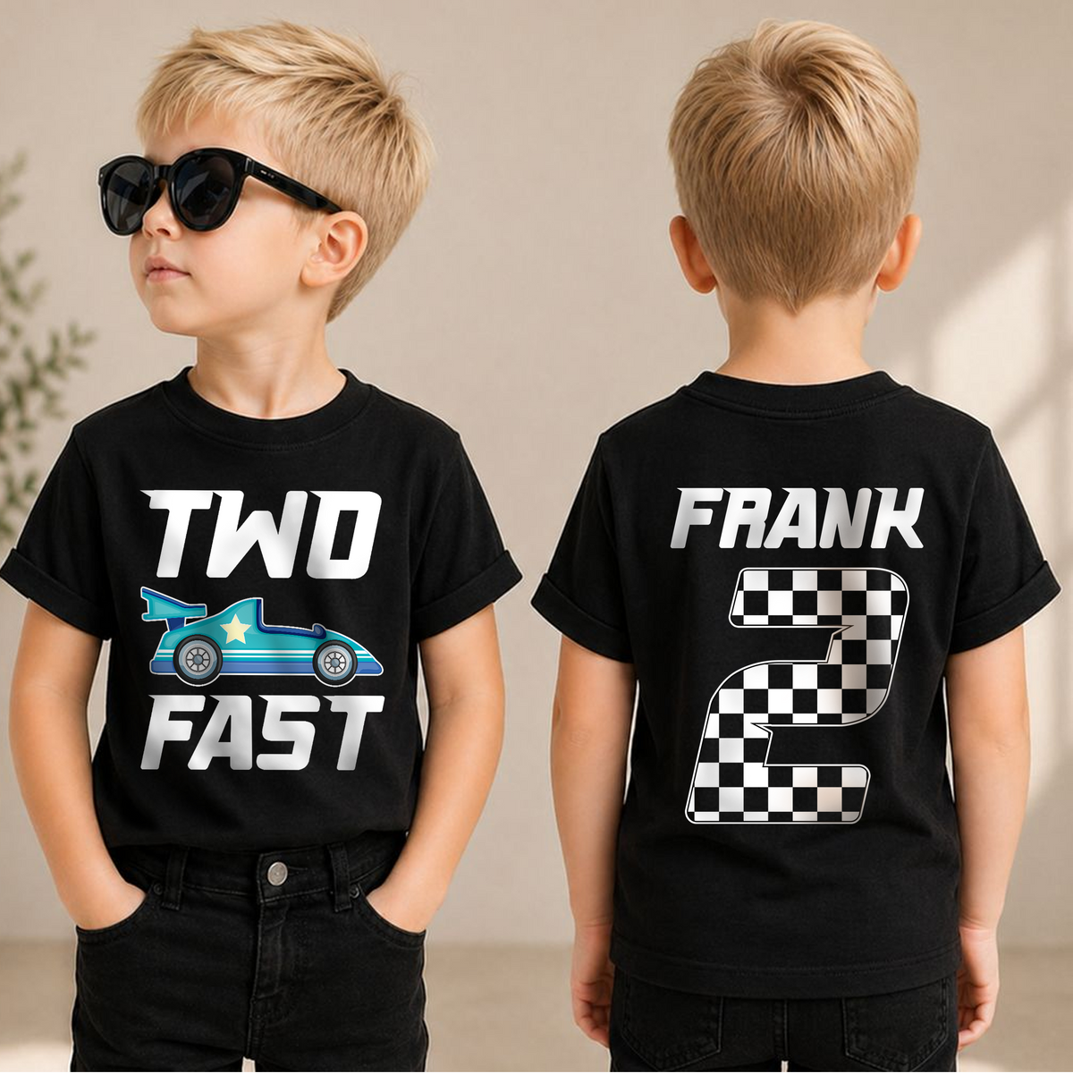 Custom TWO FAST Birthday Shirt for Boys, Racing — product view 1