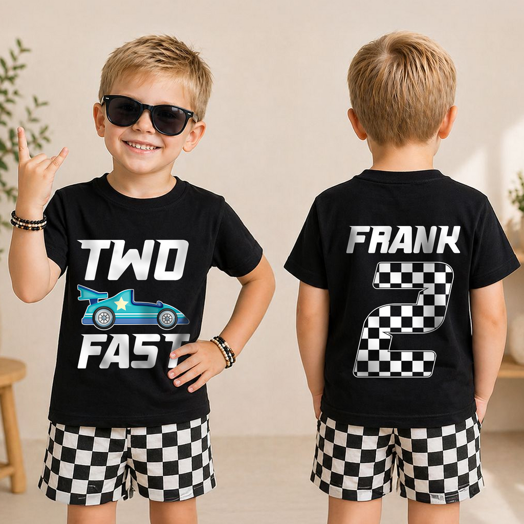 Custom TWO FAST Birthday Shirt for Boys, Racing — product view 3