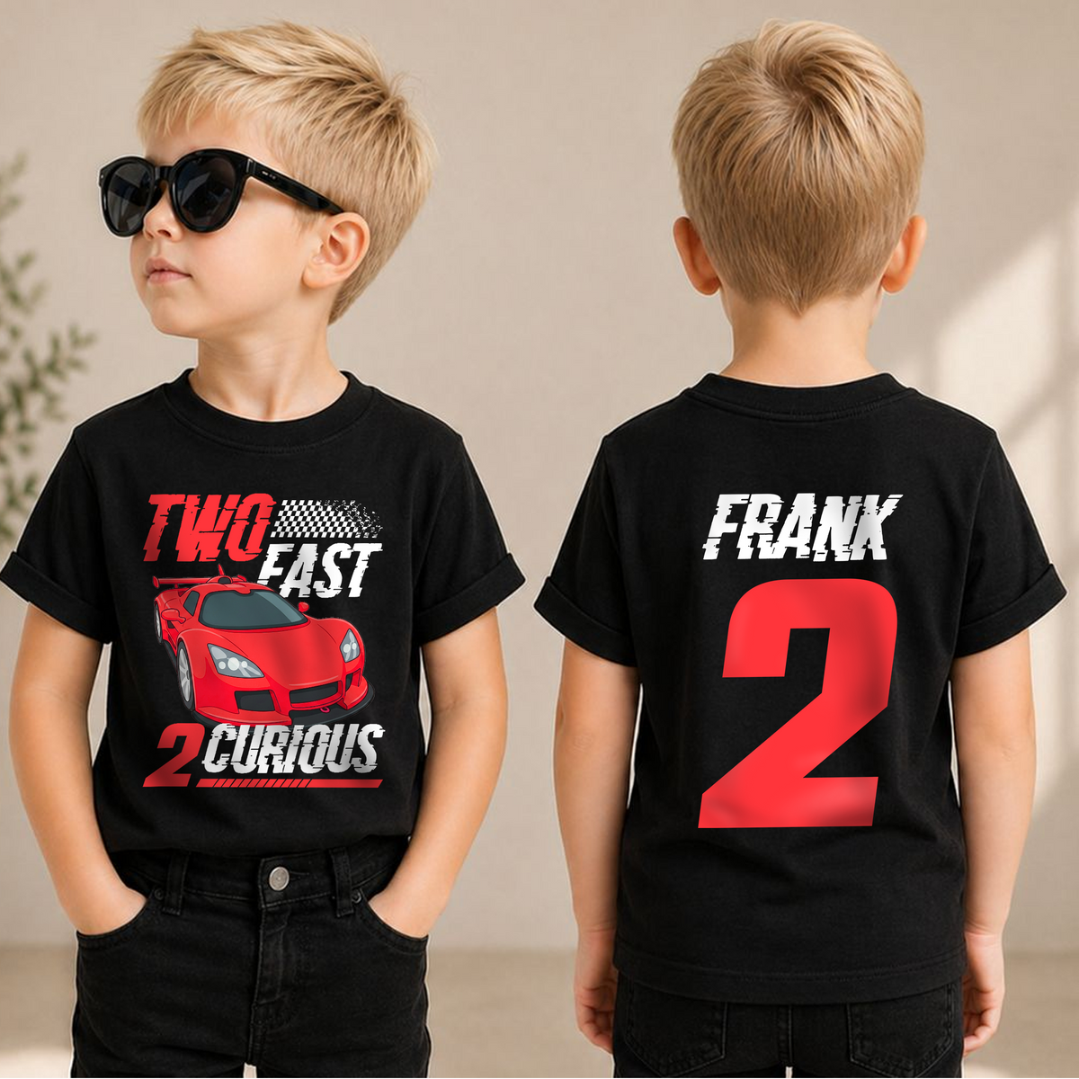 Boys Custom Two Fast 2 Curious Birthday Shirt for Boys — product view 1
