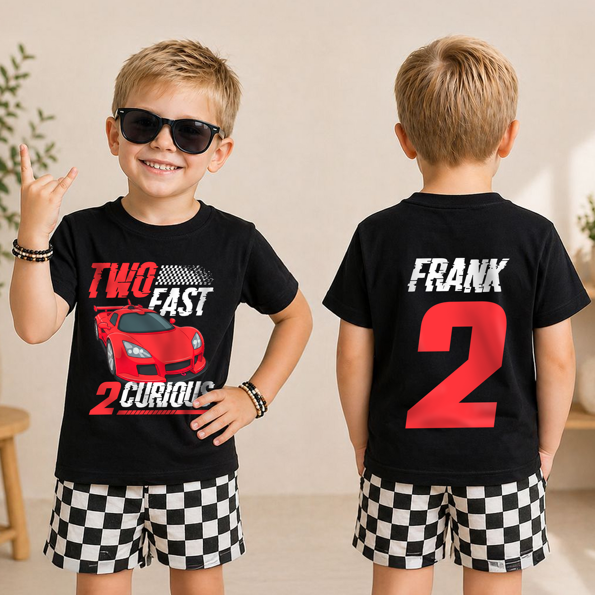Boys Custom Two Fast 2 Curious Birthday Shirt for Boys — product view 3