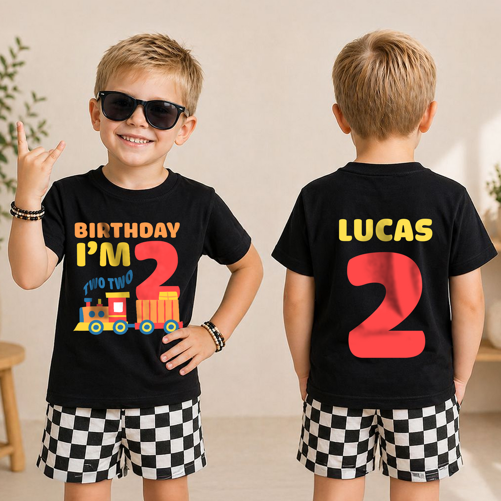 Personalized Chugga Chugga Two Two 2nd Birthday Shirt for Boys — product view 3