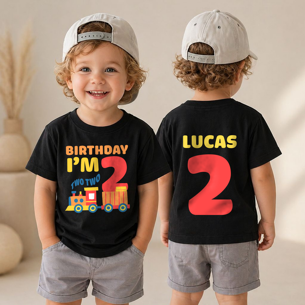 Personalized Chugga Chugga Two Two 2nd Birthday Shirt for Boys — product view 4